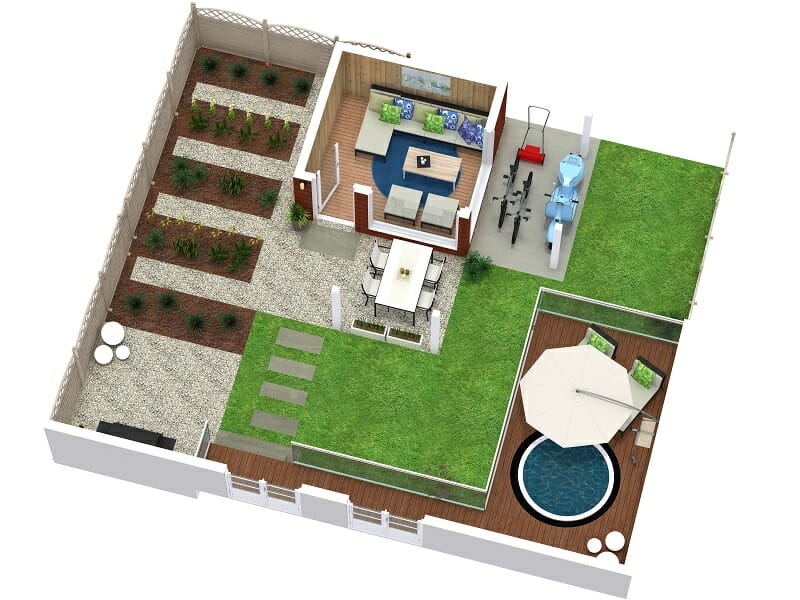 3D site plan with garden shed